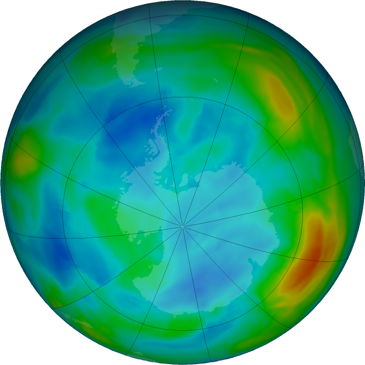 Antarctic ozone map for 21 July 2020